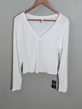 Halara Knit V Neck Long Sleeve Cropped Work T-Shirt Large